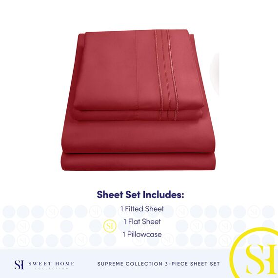 Sweet Home Collection, Fadenzahl 2083, weiche ägyptische Qualität, gebürstete Mikrofaser Laken – Luxus-Bettwäsche-Set mit Bettlaken, Spannbettlaken, 2 Kissenbezügen, Burgunder, Twin