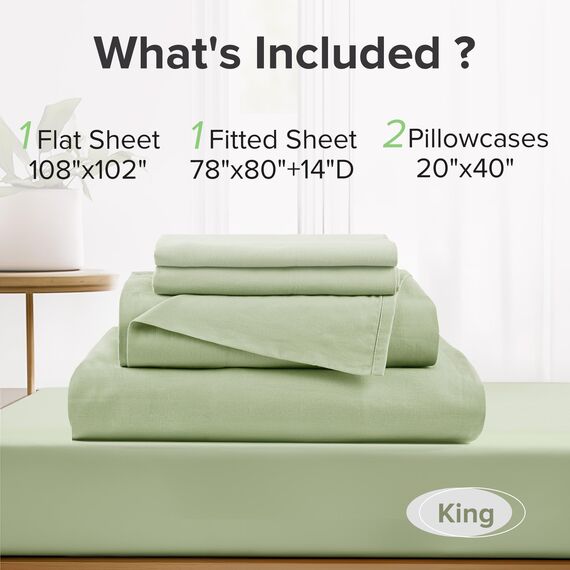 Comfort Spaces Bettlaken aus 100% Baumwolle, für King-Size-Bett, atmungsaktive und weiche Baumwolle, natürlich kühle Baumwolle, mit 35,6 cm elastischer Tasche, passend für Matratzen bis zu 40,6 cm