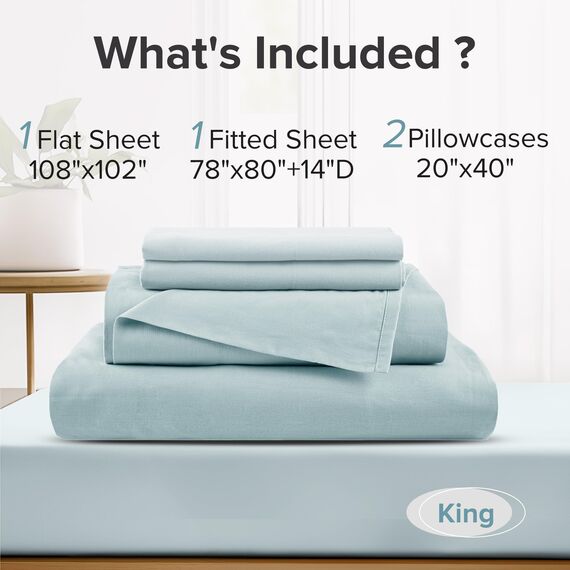 Comfort Spaces Bettlaken aus 100% Baumwolle, für King-Size-Bett, atmungsaktive und weiche Baumwolle, natürlich kühle Baumwolle, mit 35,6 cm elastischer Tasche, passend für Matratzen bis zu 40,6 cm