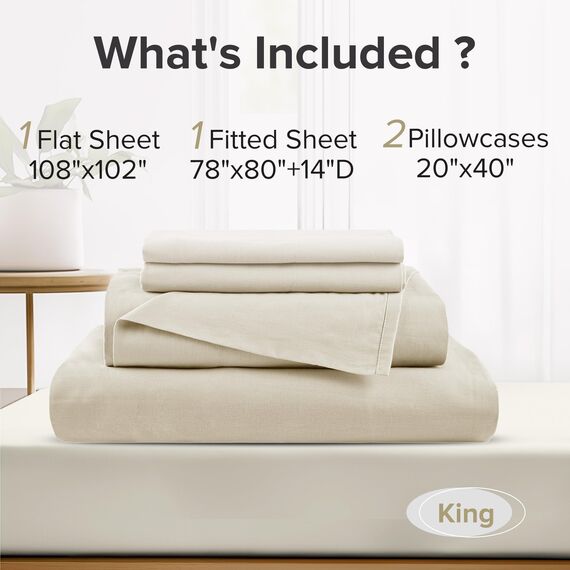 Comfort Spaces Bettlaken aus 100% Baumwolle, für King-Size-Bett, atmungsaktiv und ultraweich, natürlich kühle Baumwolle, mit 35,6 cm elastischer Tasche, passend für Matratzen bis zu 40,6 cm, für alle
