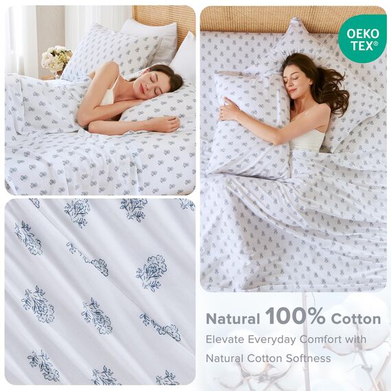 Comfort Spaces Bettlaken aus 100% Baumwolle, atmungsaktiv, natürlich kühle Baumwolle, weiche Baumwolle, mit 35,6 cm elastischer Tasche, passend für Matratzen bis zu 40,6 cm, für alle Jahreszeiten