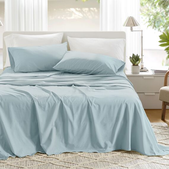Comfort Spaces Bettlaken aus 100% Baumwolle, für King-Size-Bett, atmungsaktive und weiche Baumwolle, natürlich kühle Baumwolle, mit 35,6 cm elastischer Tasche, passend für Matratzen bis zu 40,6 cm