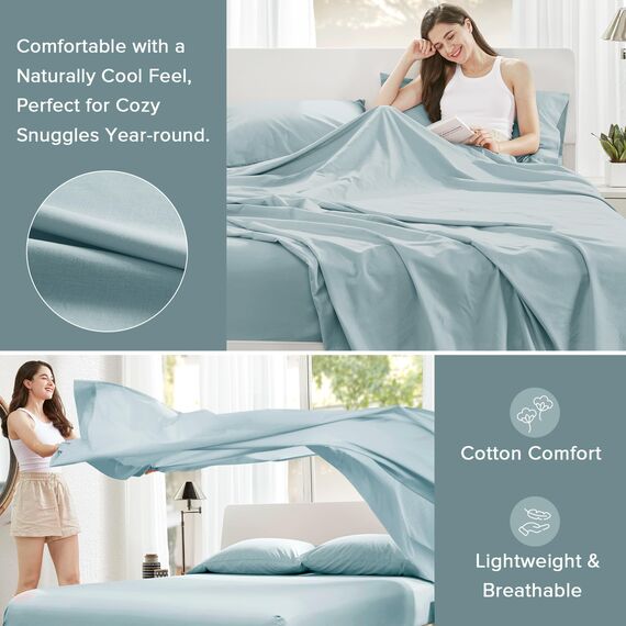 Comfort Spaces Bettlaken aus 100% Baumwolle, für King-Size-Bett, atmungsaktive und weiche Baumwolle, natürlich kühle Baumwolle, mit 35,6 cm elastischer Tasche, passend für Matratzen bis zu 40,6 cm