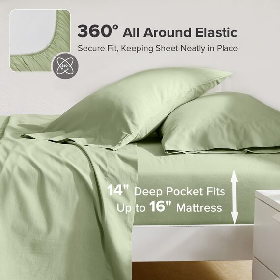 Comfort Spaces Bettlaken aus 100% Baumwolle, für King-Size-Bett, atmungsaktive und weiche Baumwolle, natürlich kühle Baumwolle, mit 35,6 cm elastischer Tasche, passend für Matratzen bis zu 40,6 cm