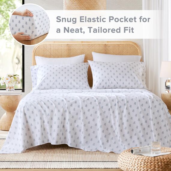 Comfort Spaces Bettlaken aus 100% Baumwolle, atmungsaktiv, natürlich kühle Baumwolle, weiche Baumwolle, mit 35,6 cm elastischer Tasche, passend für Matratzen bis zu 40,6 cm, für alle Jahreszeiten