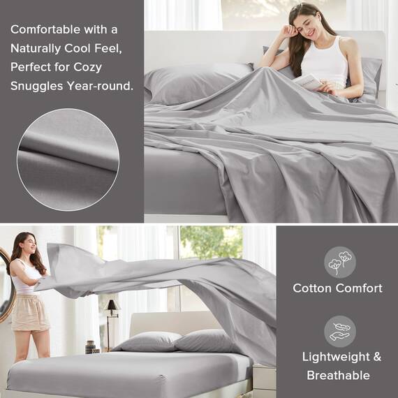 Comfort Spaces Bettlaken-Set aus 100% Baumwolle, atmungsaktiv, leicht, weich, mit 35,6 cm elastischer Tasche, passend für Matratzen bis zu 40,6 cm, gemütliche Ganzjahres-Bettwäsche, passender