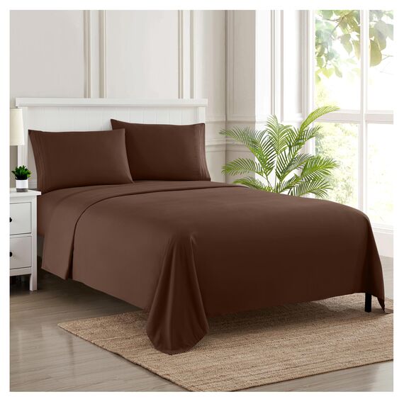 King-Size-Bettlaken, atmungsaktiv, luxuriös, mit elastischen Eckbändern, integrierten Eckgurten, extra weiches Bettwäsche-Set aus der Supreme Collection 1800, in Braun