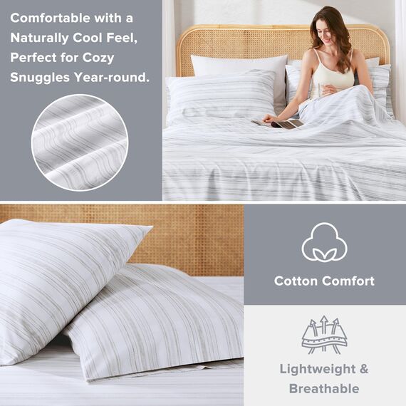 Comfort Spaces Bettlaken aus 100% Baumwolle, atmungsaktiv, natürlich kühle Baumwolle, weiche Baumwolle, mit 35,6 cm elastischer Tasche, passend für Matratzen bis zu 40,6 cm, für alle Jahreszeiten, 4