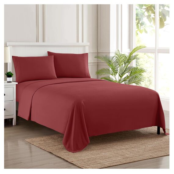 King-Size-Bettlaken, atmungsaktiv, luxuriös, mit elastischen Eckbändern, integrierten Eckgurten, extra weiches Bettwäsche-Set aus der Supreme Collection 1800, in Burgunderrot für optimalen Komfort