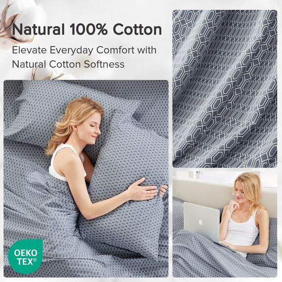 Comfort Spaces Bettlaken aus 100% Baumwolle, atmungsaktiv, natürlich kühle Baumwolle, weiche Baumwolle, Bettlaken mit 35,6 cm elastischer Tasche, passend für Matratzen bis zu 40,6 cm, für alle