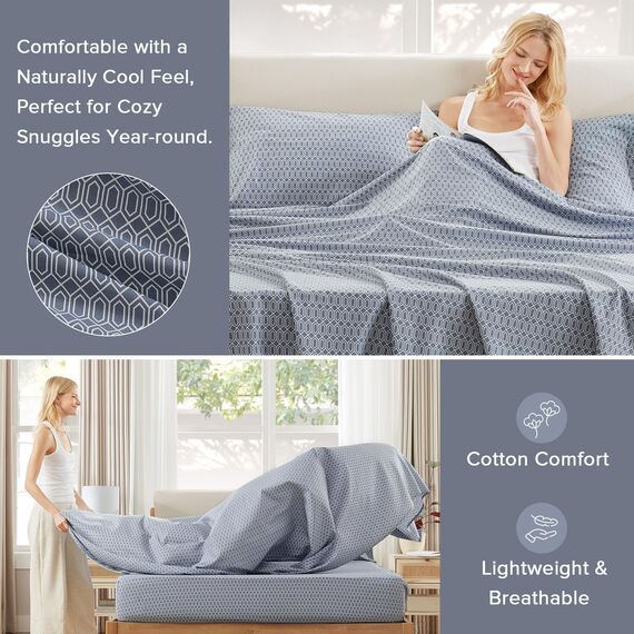 Comfort Spaces Bettlaken aus 100% Baumwolle, atmungsaktiv, natürlich kühle Baumwolle, weiche Baumwolle, Bettlaken mit 35,6 cm elastischer Tasche, passend für Matratzen bis zu 40,6 cm, für alle