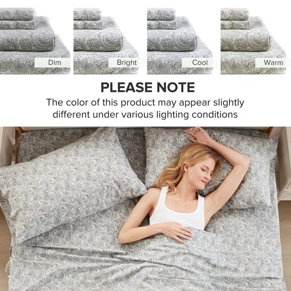 Comfort Spaces 100% Cotton Sheet Set Breathable, Lightweight Gemütliche Bettwäsche für alle Jahreszeiten, passender Kissenbezug, Baumwolle, Paisley Multi, King, 4
