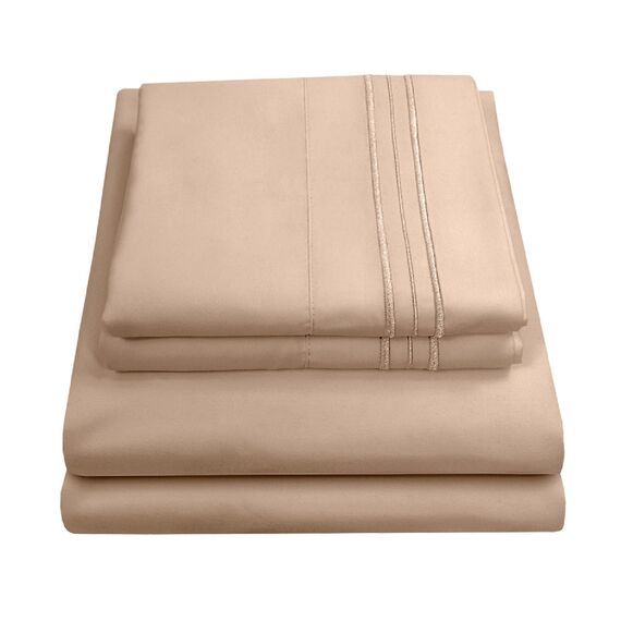 Sweet Home Collection Fadenzahl 1800, weiche ägyptische Qualität, gebürstete Mikrofaser Laken – Luxus-Bettwäsche-Set mit Bettlaken, Spannbettlaken, 2 Kissenbezügen, Taupe, Queen