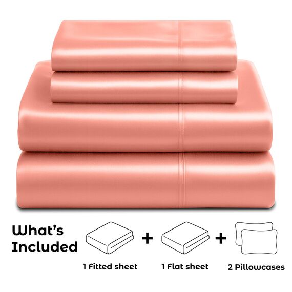 Satin Sheets King [4-teilig, Blush Pink] Hotel-Luxus-Bettwäsche-Set, seidig, extra weiches 1800 Mikrofaser, knitterfrei, farbecht, schmutzabweisend, tiefes Spannbetttuch, Bettlaken, Kissenbezüge