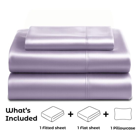 Satin-Bettlaken für Doppelbetten [3-teilig, Lavendel], luxuriöses seidiges Hotel-Bettwäsche-Set, extra weiches 1800 Mikrofaser, knitterfrei, farbecht, schmutzabweisend, tiefes Spannbetttuch, Bettlaken