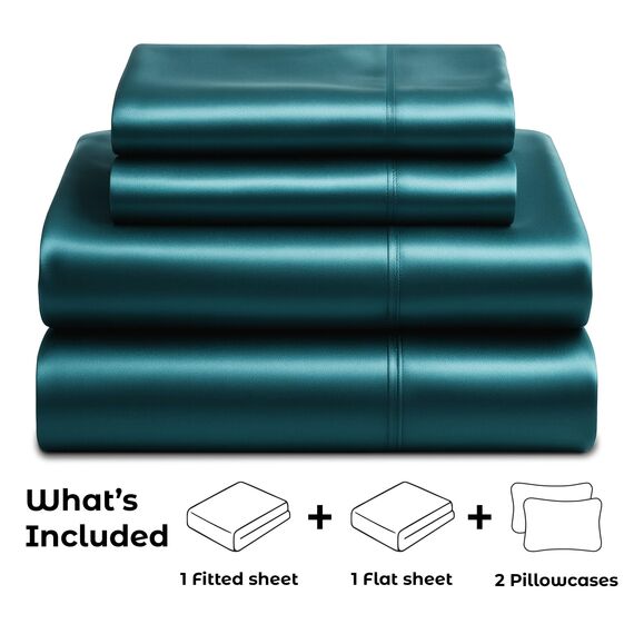 Satin Sheets California King [4-teilig, blaugrün] luxuriöses seidiges Bettlaken-Set, extra weiches 1800 Mikrofaser, knitterfrei, farbecht, schmutzabweisend, tiefes Spannbetttuch, Bettlaken