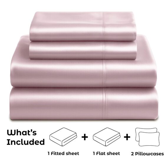 Satin Sheets King [4-teilig, Champagnerrosa] Luxuriöses seidiges Hotel-Bettwäsche-Set, extra weiches 1800 Mikrofaser, knitterfrei, farbecht, schmutzabweisend, tiefes Spannbetttuch, Bettlaken