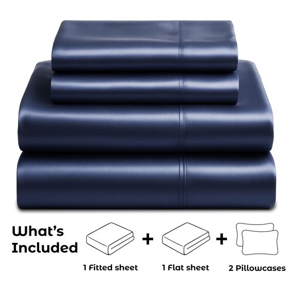 Satin Sheets Queen [4-teilig, Mitternachtsblau] Hotel-Luxus-Bettwäsche-Set, seidig, extra weiches 1800 Mikrofaser, knitterfrei, farbecht, schmutzabweisend, tiefes Spannbetttuch, Bettlaken