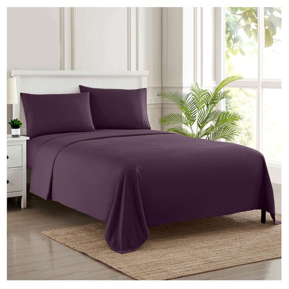Sweet Home Collection 1500 Fadenzahl Ägyptische Qualität 4 Stück Deep Pocket Bed Sheet Set, Full, beige, violett, California King