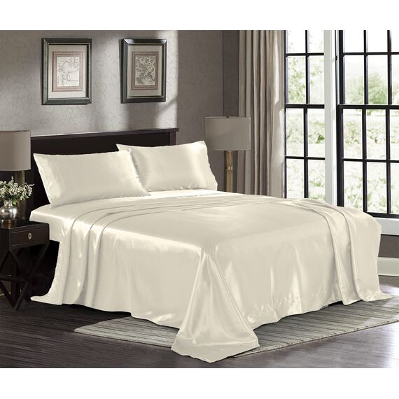 Satin-Bettlaken, Queen-Size-Bett, luxuriös, seidig, extra weich, 1800 Mikrofaser, knitterfrei, farbecht, schmutzabweisend, tiefes Spannbetttuch, Bettlaken, Kissenbezüge