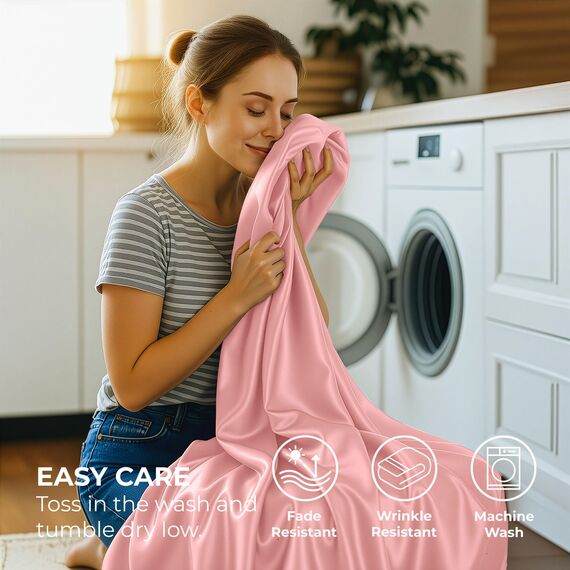 Satin Sheets California King [4-teilig, rosa] Luxuriöses seidiges Bettlaken-Set, extra weiches 1800 Mikrofaser, knitterfrei, farbecht, schmutzabweisend – tiefes Spannbetttuch, Bettlaken, Kissenbezüge