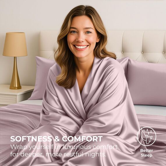 Satin Sheets King [4-teilig, Champagnerrosa] Luxuriöses seidiges Hotel-Bettwäsche-Set, extra weiches 1800 Mikrofaser, knitterfrei, farbecht, schmutzabweisend, tiefes Spannbetttuch, Bettlaken