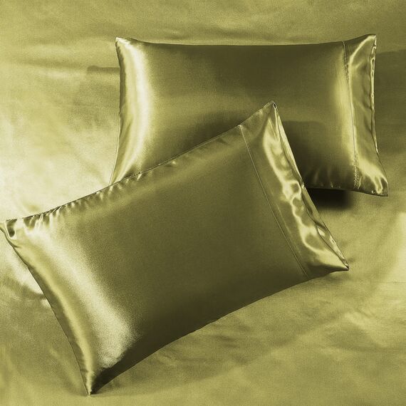 Satin-Spannbettlaken, Doppelbett, 3-teilig, seidiges Hotel-Bettlaken – extra weiche 1800 Mikrofaser, knitterfrei, schmutzabweisend – Spannbettlaken mit tiefen Taschen, Bettlaken und Kissenbezügen