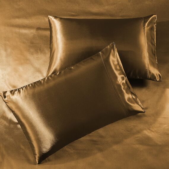 Satin-Spannbettlaken, Doppelbett, 3-teilig, kaffeebraun, luxuriös, seidiges Hotel-Bettlaken – extra weiches 1800 Mikrofaser, knitterfrei, schmutzabweisend – Spannbetttuch, Bettlaken und Kissenbezüge
