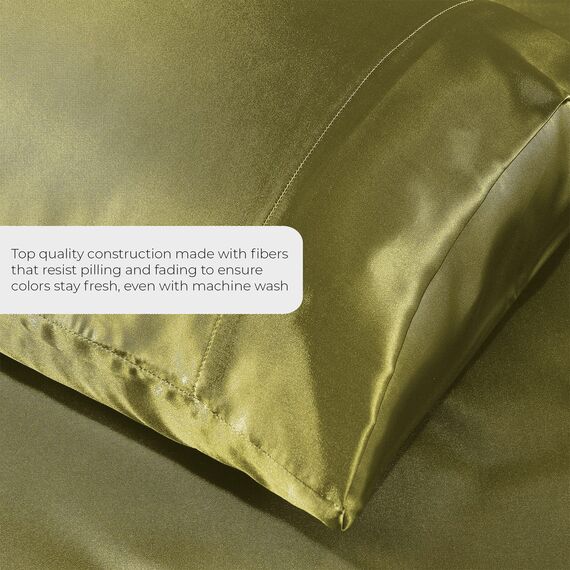 Satin-Spannbettlaken, Doppelbett, 3-teilig, seidiges Hotel-Bettlaken – extra weiche 1800 Mikrofaser, knitterfrei, schmutzabweisend – Spannbettlaken mit tiefen Taschen, Bettlaken und Kissenbezügen