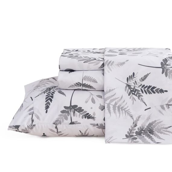 JSD Boho-Bettwäsche-Set mit Blumenmuster, California-King-Size, 4-teilig, graue Kräuter, Farne, Bedruckte Mikrofaser, Tiefe Taschen