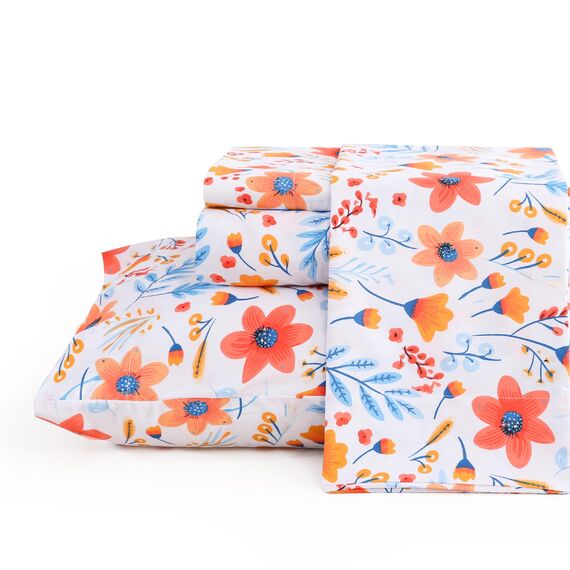 JSD Bettwäsche-Set mit Blumenmuster, King-Size, 4-teilig, Mikrofaser, Tiefe Taschen