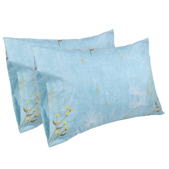 JSD Blaues Bettwäsche-Set mit Blumendruck, Queensize-Bettlaken, 4-teilig, weiche botanische Mikrofaser, Tiefe Tasche