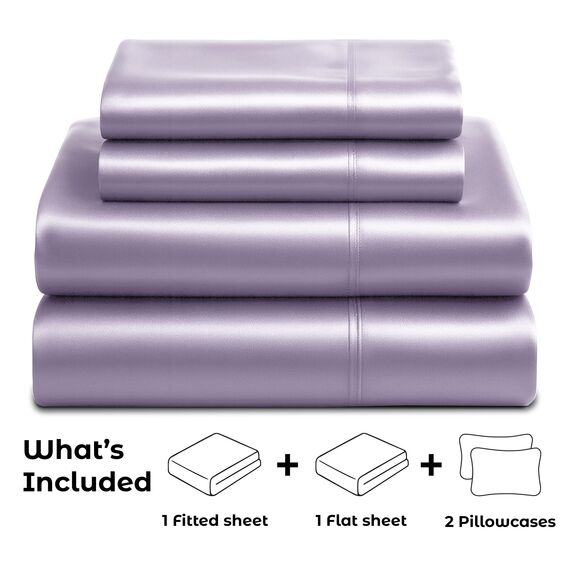 Satin Sheets King [4-teilig, Lavendel] Luxuriöses seidiges Hotel-Bettwäsche-Set, extra weiches 1800 Mikrofaser, knitterfrei, farbecht, schmutzabweisend, tiefes Spannbetttuch, Bettlaken, Kissenbezüge