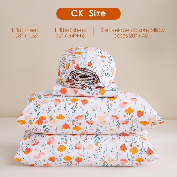 JSD Bettwäsche-Set mit Blumenmuster, King-Size, 4-teilig, Mikrofaser, Tiefe Taschen