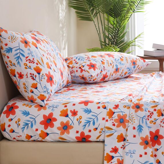 JSD Bettwäsche-Set mit Blumenmuster, King-Size, 4-teilig, Mikrofaser, Tiefe Taschen