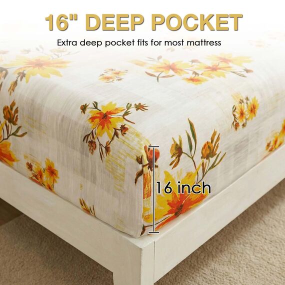 JSD Bettwäsche-Set mit Blumenmuster für Queen-Size-Betten, 4-teilig, weich gebürstete Mikrofaser, Tiefe Taschen