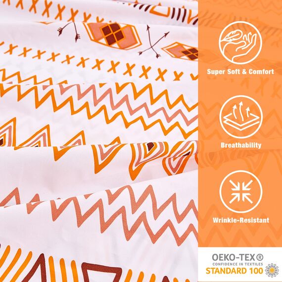 JSD Boho-bedrucktes Mikrofaser-Bettlaken-Set, Bettwäsche, Queen-Size-Größe, 4-teilig, orange, geometrisch, weiche Bettlaken und Kissenbezüge, extra Tiefe Tasche