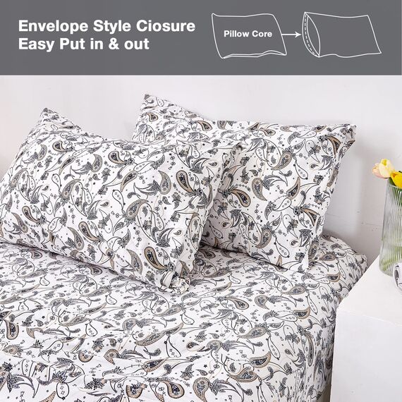 JSD Bettwäsche-Set mit Paisley-Motiv, Queen-Size, 4-teilig, weich Retro-Muster, Mikrofaser, extra Tiefe Tasche, grau