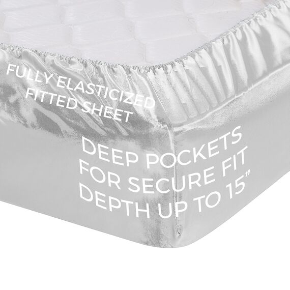 Pure Bedding Satin-Bettlaken für King-Size-Bett [4-teilig, weiß] luxuriös, schmutzabweisend – Spannbettlaken mit tiefen Taschen, Bettlaken und Kissenbezügen