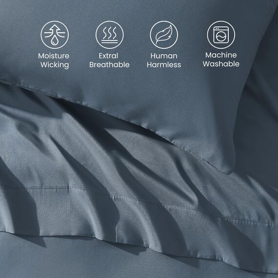 SLEEP ZONE Superweiches, kühlendes Bettwäsche-Set für Doppelbetten für Kinder, 3-teiliges Set – pflegeleichtes Spannbetttuch und Kissenbezug-Sets – knitterfrei, 40.6 cm (Feuersteinblau, Doppelbett)