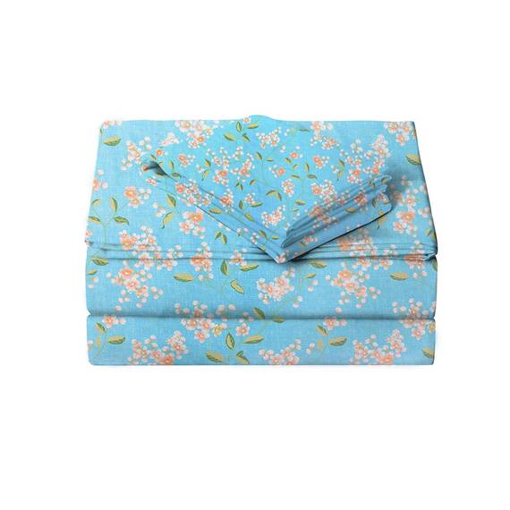 JSD Bettwäsche-Set mit Blumenmuster, lange Doppelbett-Größe (California-King-Size), 4-teilig, weich, Mikrofaser, extra tiefe Taschen, Blau