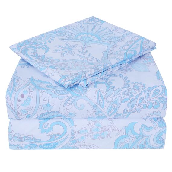 JSD Bettwäsche-Set mit Paisleymuster, King-Size, 4-teilig, weich Bedruckte Mikrofaser mit Blumenmotiv, extra Tiefe Taschen, blau