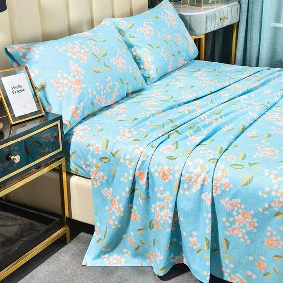 JSD Sakura Bettlaken-Set mit Blumenmuster für King-Size-Betten, 4-teilig, gebürstete Mikrofaser, extra Tiefe Tasche, ultraweiche Bettwäsche