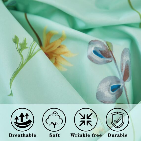 JSD Bettwäsche-Set mit Blumenmuster, volle Größe, 4-teilig, weich, Botanikmotiv, Mikrofaser, extra Tiefe Taschen, grün