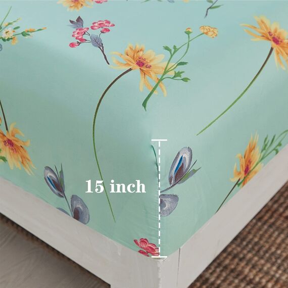 JSD Bettwäsche-Set mit grünem Blumendruck, Queen-Size-Bett, 4-teilig, weich gebürstete Mikrofaser, Tiefe Taschen