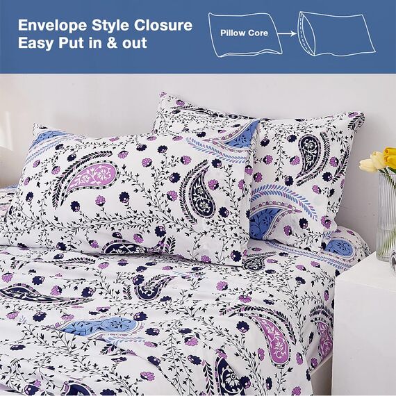 JSD Bettwäscheset für Kingsize-Bett, Paisleymuster, Blumenmuster, 4-teilig, weiche Mikrofaser, 38,1 cm, extra Tiefe Tasche