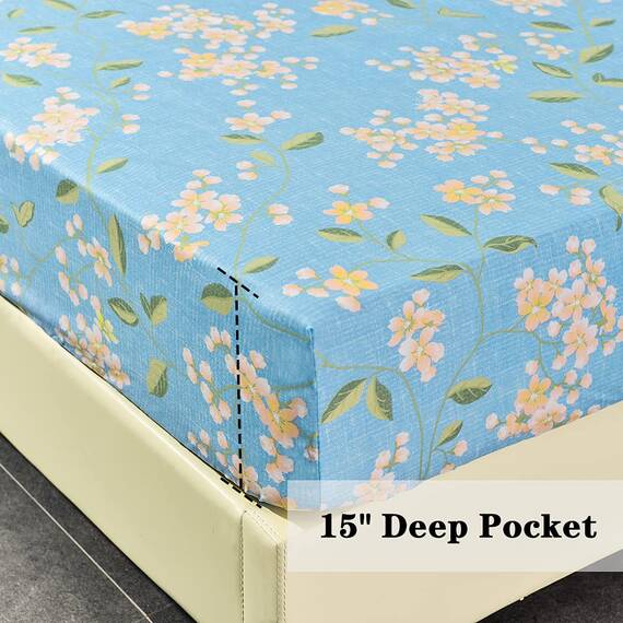 JSD Sakura Bettlaken-Set mit Blumenmuster für King-Size-Betten, 4-teilig, gebürstete Mikrofaser, extra Tiefe Tasche, ultraweiche Bettwäsche