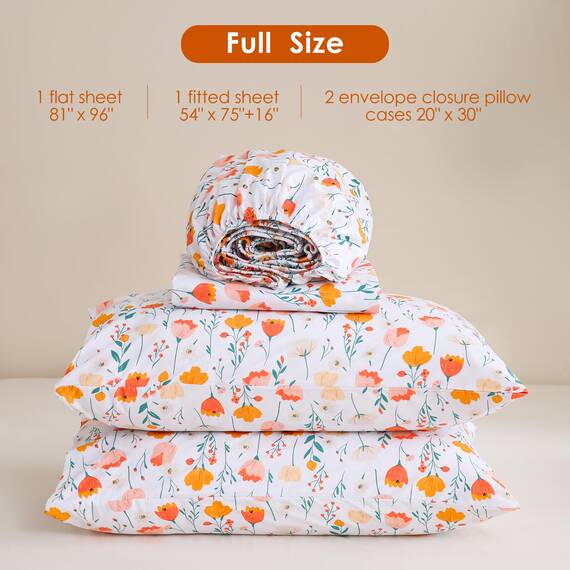 JSD 4-teiliges Bettwäsche-Set aus Mikrofaser, Bedruckt mit tiefem Beutel, Blumenmuster, für Doppelbett