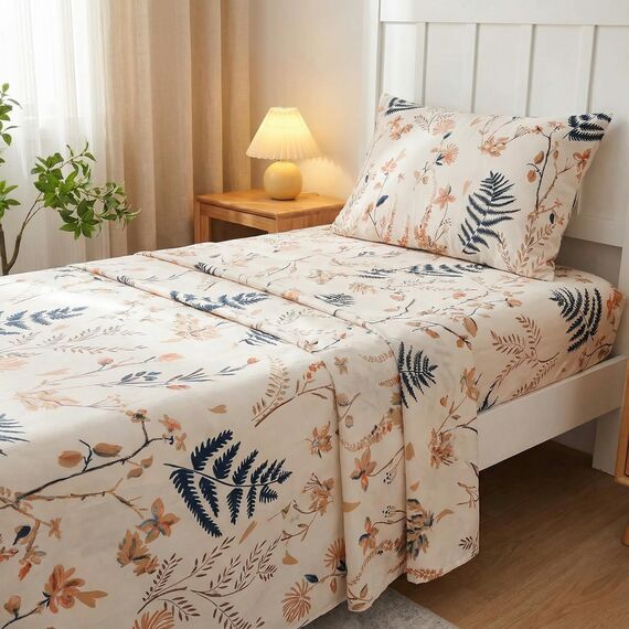 JSD Boho-Bettwäsche-Set mit Blumenmuster, Einzelbett-Größe (Twin-Size), 3-teilig, weich, Botanikmotiv, Mikrofaser, extra Tiefe Taschen
