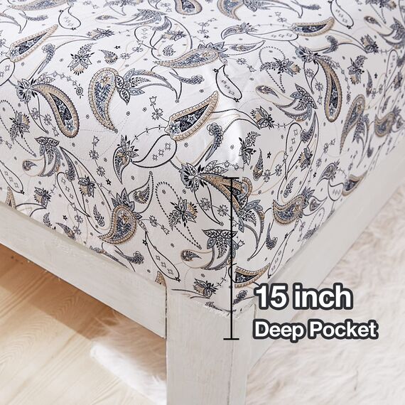 JSD Bettwäsche-Set mit Paisley-Muster, Lange Doppelbett-Größe (California-King-Size), 4-teilig, weich, Retro-Muster, Mikrofaser, extra Tiefe Taschen, Grau